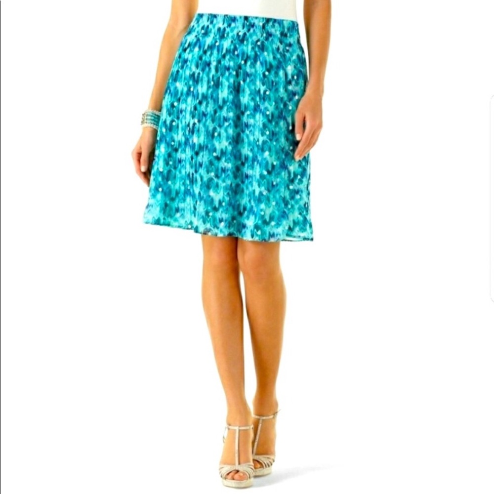 $98 WHBM teal watercolor pleated mini skirt S